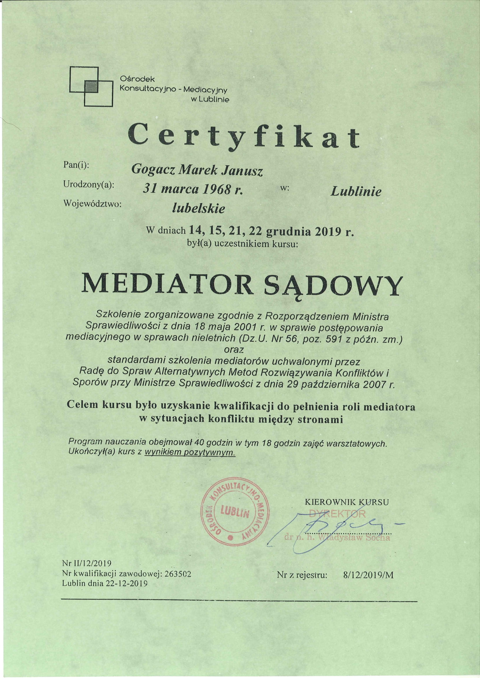 certyfikat mediatora